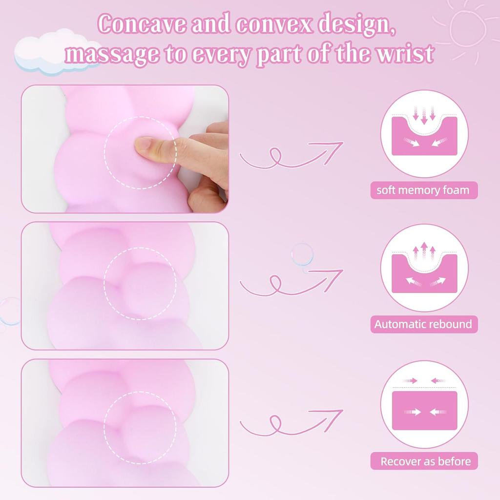 Cloud Keyboard Wrist Rest Mouse Pad Wrist Arm Support Set with Ergonomic Cute Memory Foam for Computer Office Laptop Gaming Cyan Purple Pink