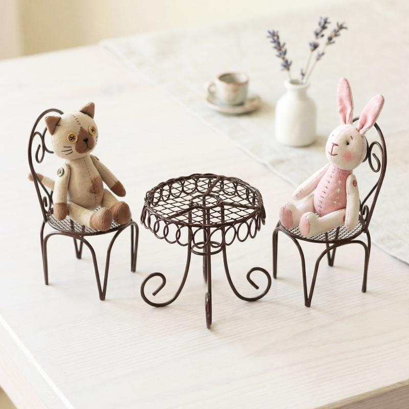 1/3Pcs Dollhouse Garden Display Ornament Prop Accessory Miniature Table Chair Model Tiny Home Decor Iron Furniture