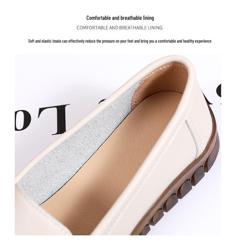2023 Spring Women's Soft Loafers - Korean Style Metal Slip-ons, White Commuter Shoes for Mom
