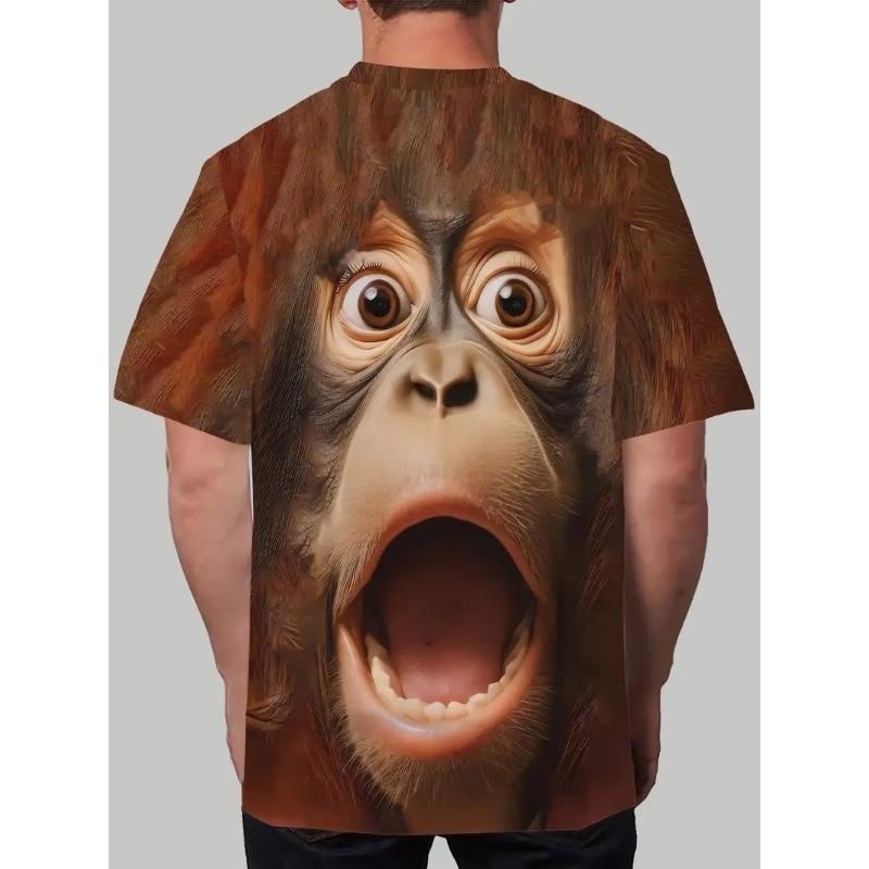 Herren 3D Gorilla Print T-Shirt Kurzarm T-Shirt Atmungsaktives Polyester Rundhals Casual Streetwear Oberteil