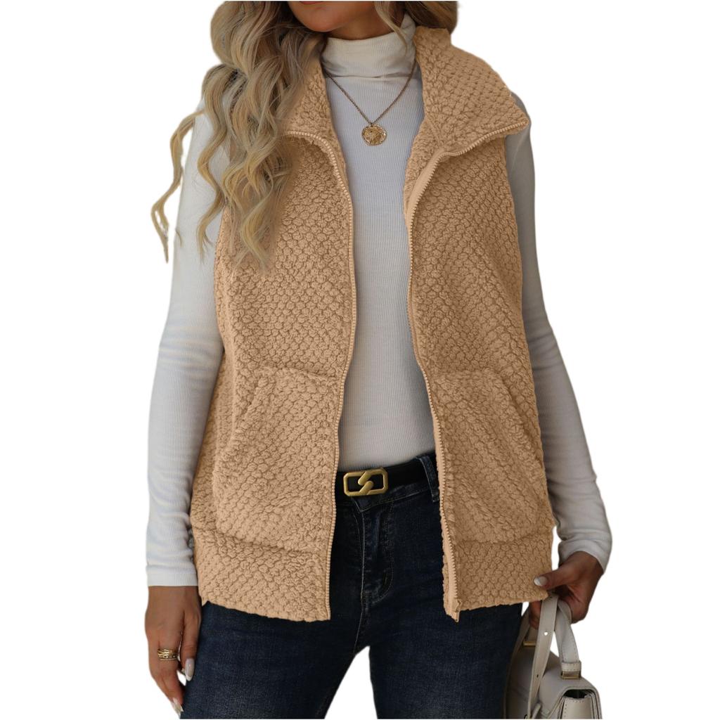 Women's Cardigan Zipper Loose Pocket Jacket Double-sided Plush Vest