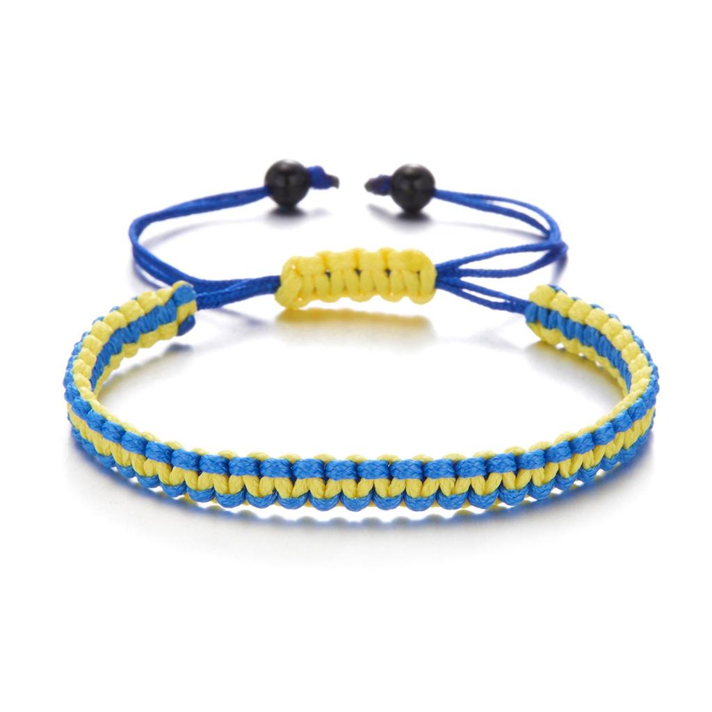 Creative Color Block Ukrainian Hand-Woven Adjustable Bracelet In Yellow and Blue