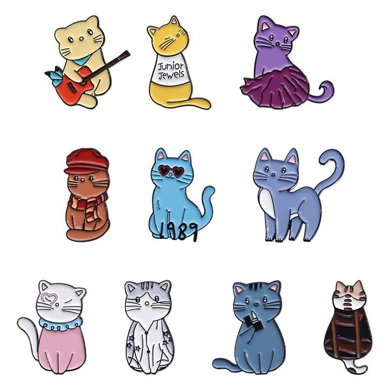 Cute Music Cat Enamel Pin Pop Music Albums 1989 Junior Jewels Cartoon Kitten Animal Brooch Lapel Badge Jewelry Gifts for Friends