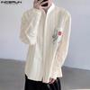 INCERUN Men Stand Collar Long Sleeve Floral Print Patchwork Buttons Casual Loose Shirts