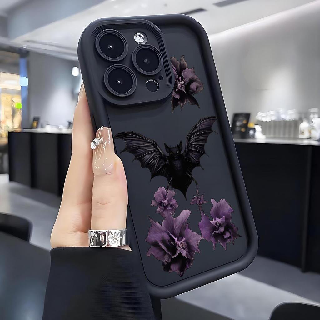 Lila Fledermaus & Blume Halloween Hülle für iPhone 17/16/15 - Vollständiger Schutz