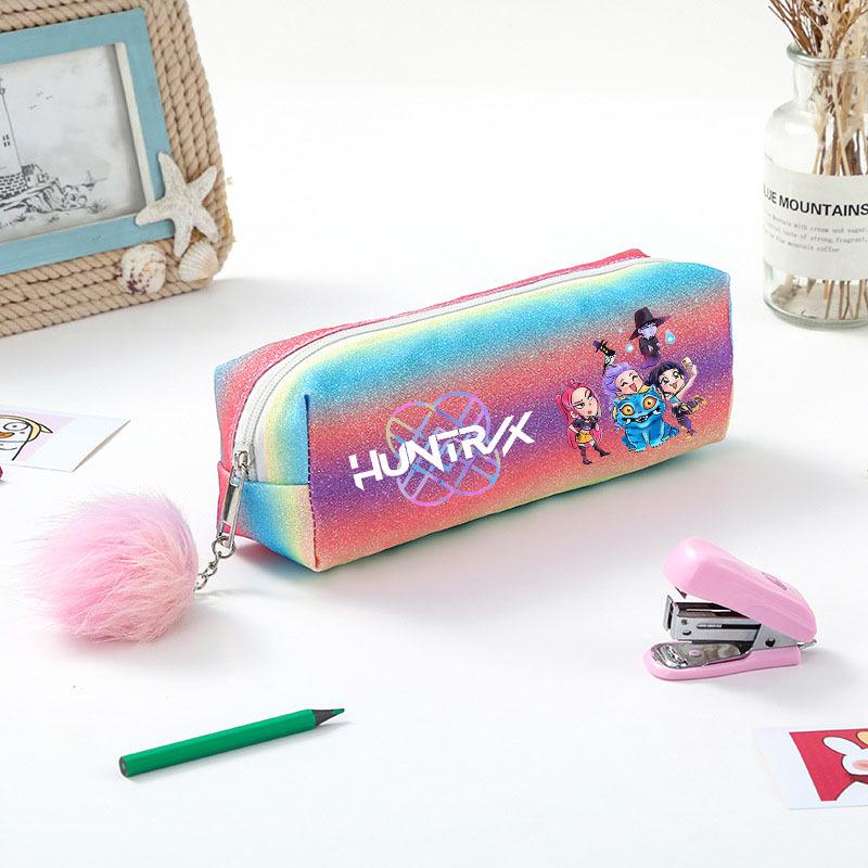 Demon Hunter Squad Rainbow Glitter Pencil Case - Shiny Student Stationery Organizer