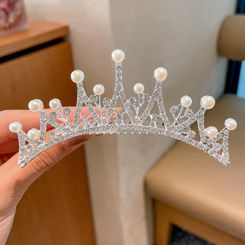 Children's Rhinestone and Pearl Hair Comb Crown for Weddings and Photo Shoots