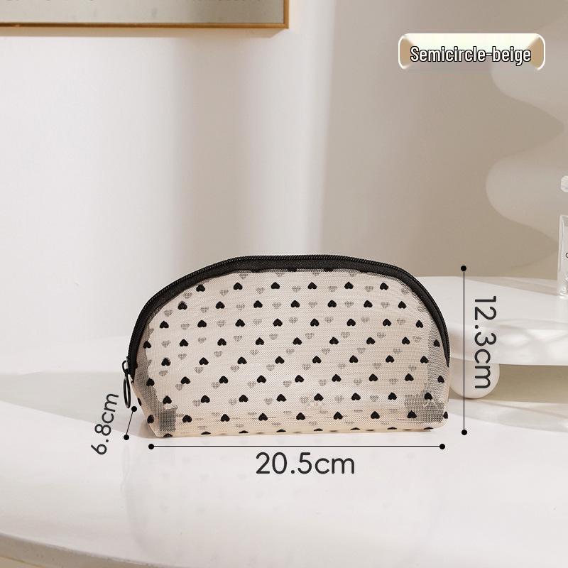 Love Heart Mesh Makeup Bag - Large Portable Cosmetic Travel Organizer