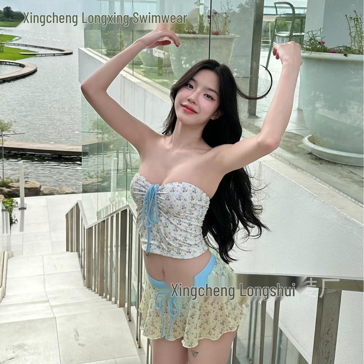 

Floral Korean Bandeau Swimsuit - Sexy & Sweet Vacation Swimwear for Women XL