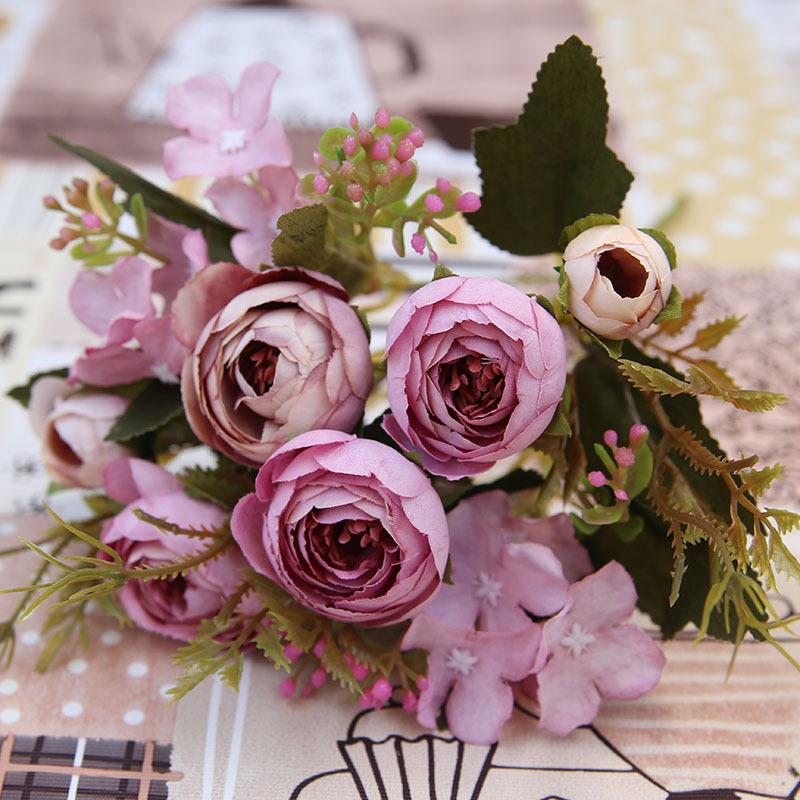 LA100 European Style Handmade Artificial Silk Peony Small Handle High Quality Wedding Decoration Bouquet for Home Back To School