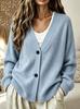 European 2026 Autumn/Winter Women's V-neck Button Long Sleeve Cardigan Sweater Coat - Lazy Style.