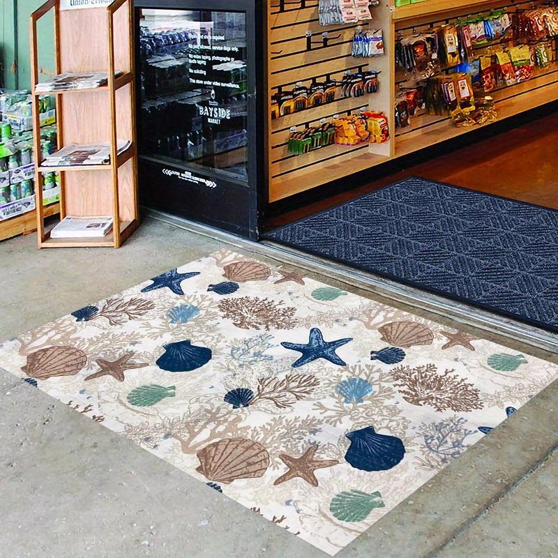2D Flat Seashells Starfish Coral Ocean Pattern Flannel Area Rug Non Slip Beach Theme Carpet For Living Room Bathroom Decor