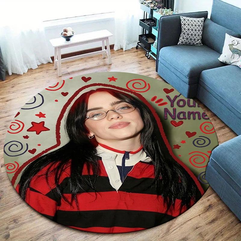 Billie Eilish Custom Name Round Area Rug,Carpet Rug for Living Room Bedroom Sofa Playroom Decor,Non-slip Floor Mat