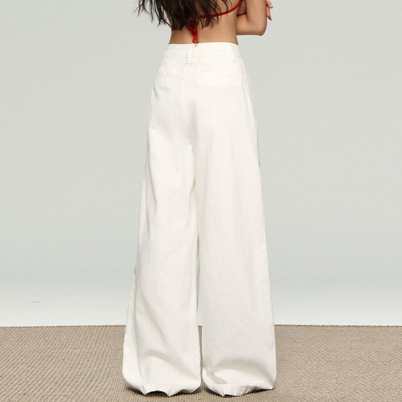 WTEMPO White Wide Leg Denim Pants, Women's High Waisted Loose Oversized Pants