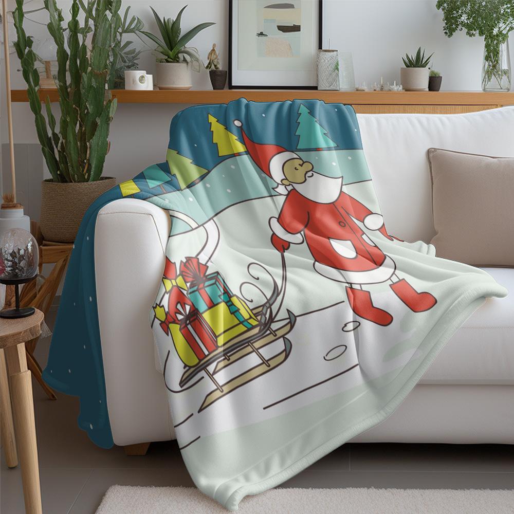 Christmas Throw Blanket Cozy Reindeer Santa Claus Holiday Flannel Soft Warm Festive Gift Decor Home Living Room Bedroom