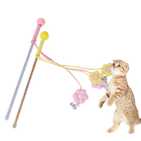 Cat Interactive Toy Comfortable Handle Soft Bell Delicate Tear-resistant Relieve Stress Vivid Color Flower Fairy Funny Cat Stick for Kitty