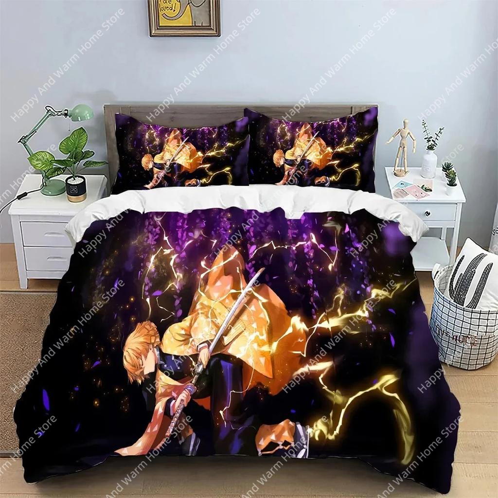 Kamado Nezuko Demon Slayer Bedding Set Duvet Cover Set Bedspread Pillowcase King Queen Full Single Size Bed Linen Boys Teen Gift
