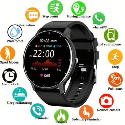 Smart Watch Herren/Damen, Voll-Touchscreen, Herzfrequenzerkennung, Sport, Fitness, Anruf, Schrittzähler, wasserdichte Uhr für Android/IOS