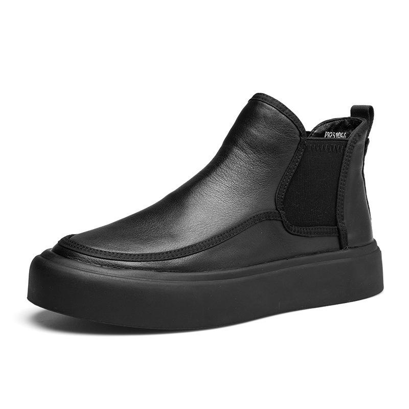 Bottes Chelsea en cuir pour homme doublées polaire, polyvalentes, décontractées, tendance, style britannique, chaussures pour homme, mode, cuir pédale, chaussures en coton