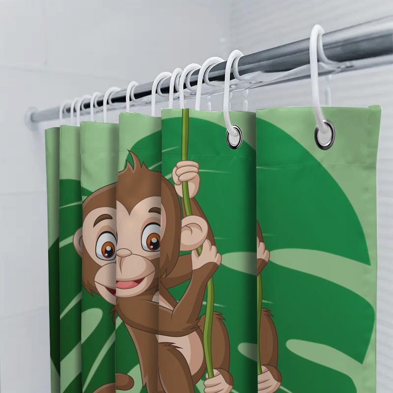 Cute Monkey Cartoon Shower Curtain With Green Leaf Design For Bathroom Decor Animal Print Home Decoration In Bath Curtains From