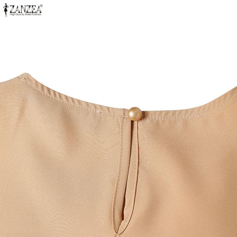 ZANZEA Women Casual Round Neck Loose Long Sleeve Muslim Long Dress