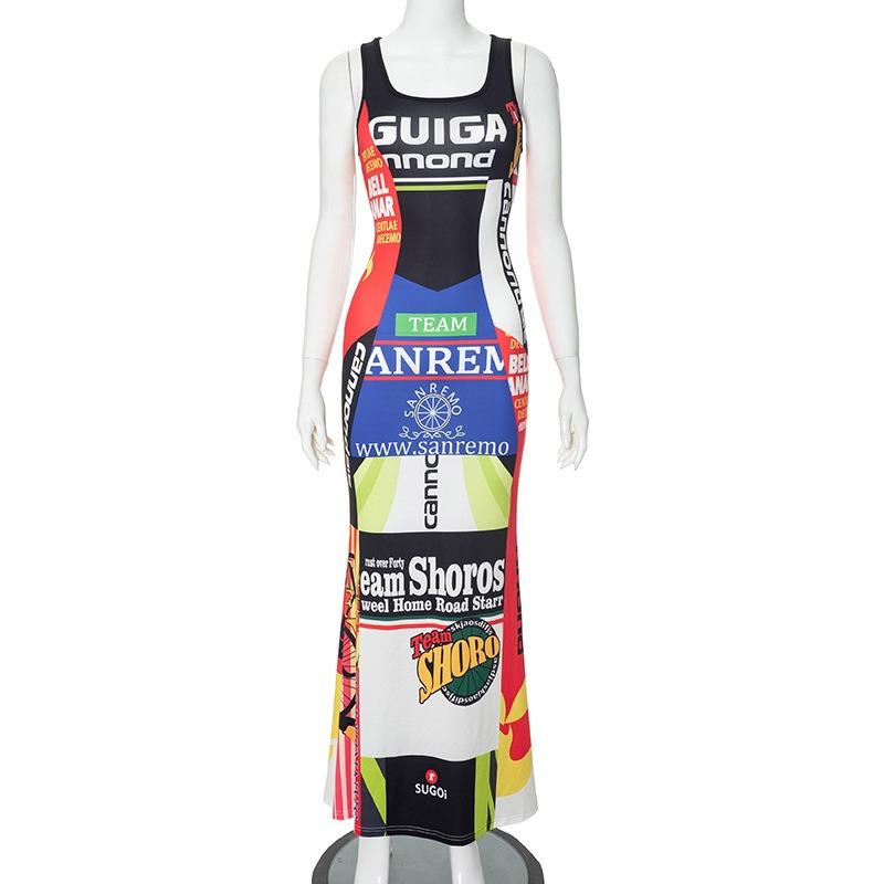 

Женское летнее облегающее длинное платье с квадратным воротником и высокой талией S разноцветный