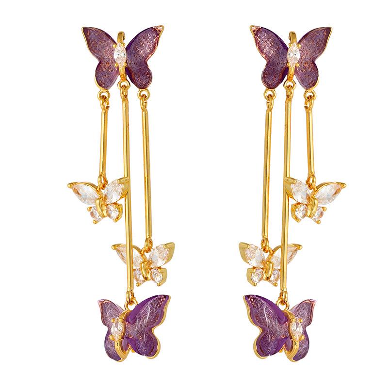 Purple Crystal Butterfly Stud Earrings - Elegant Women's Versatile Design