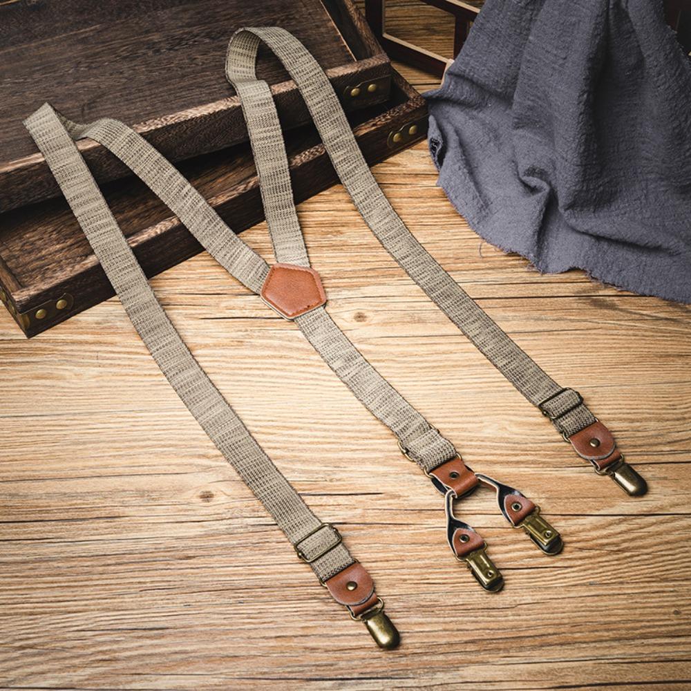 Retro Suspenders for Men British Style Stripe Suspender Clip Casual Y-Type Suspenders Men