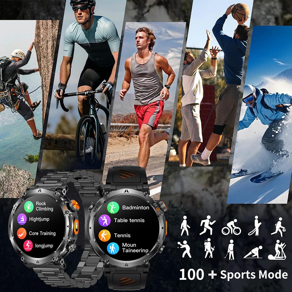 2026 New Military GPS Sports Smart Watch Men Compass 3ATM Waterproof Swim Fitness Tracker AMOLED HD SmartWatches 850Mah Battery