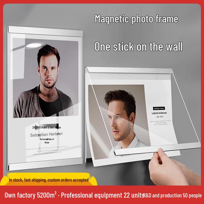 Acrylic Magnetic A4 Photo Frame for Teacher Profile & Certificate Display Silver - Vertical