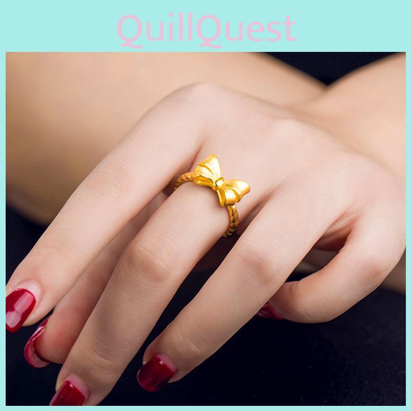 Elegant Gold Plated Brass Open Bow Ring Adjustable Minimalist Women's Fashion Jewelry