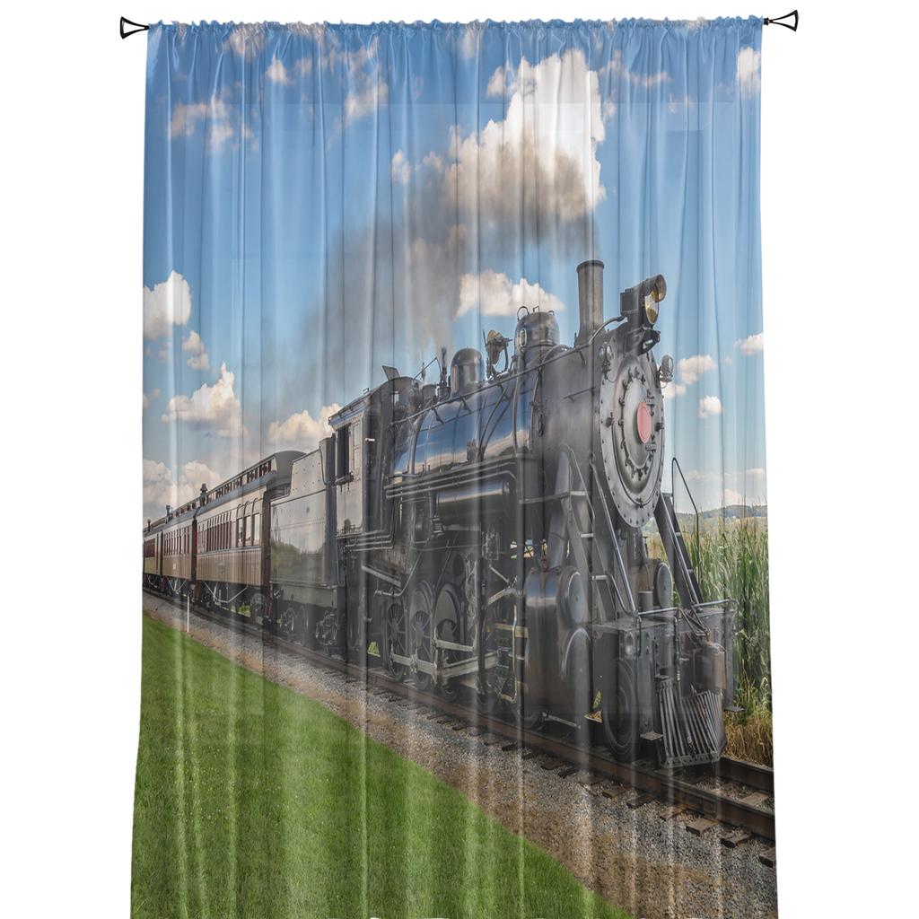 Train And Railway Travel Window Treatment Tulle Modern Sheer Curtains for Kitchen Living Room the Bedroom Curtains Decoration