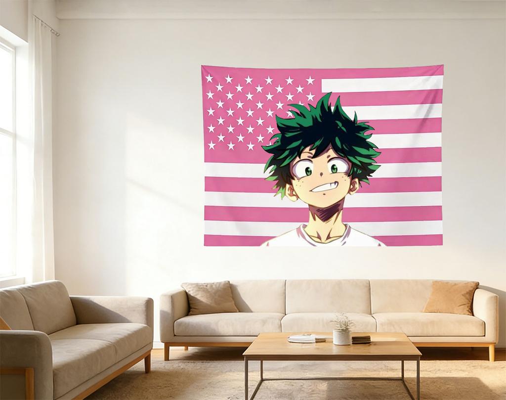 My Hero Academia Deku Pink American Flag Tapestry Anime Wall Decor Flat Print Bedroom Dorm Banner MHA Fan Gift