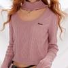 unifree Women's Retro U-Neck Cable Knit Sweater