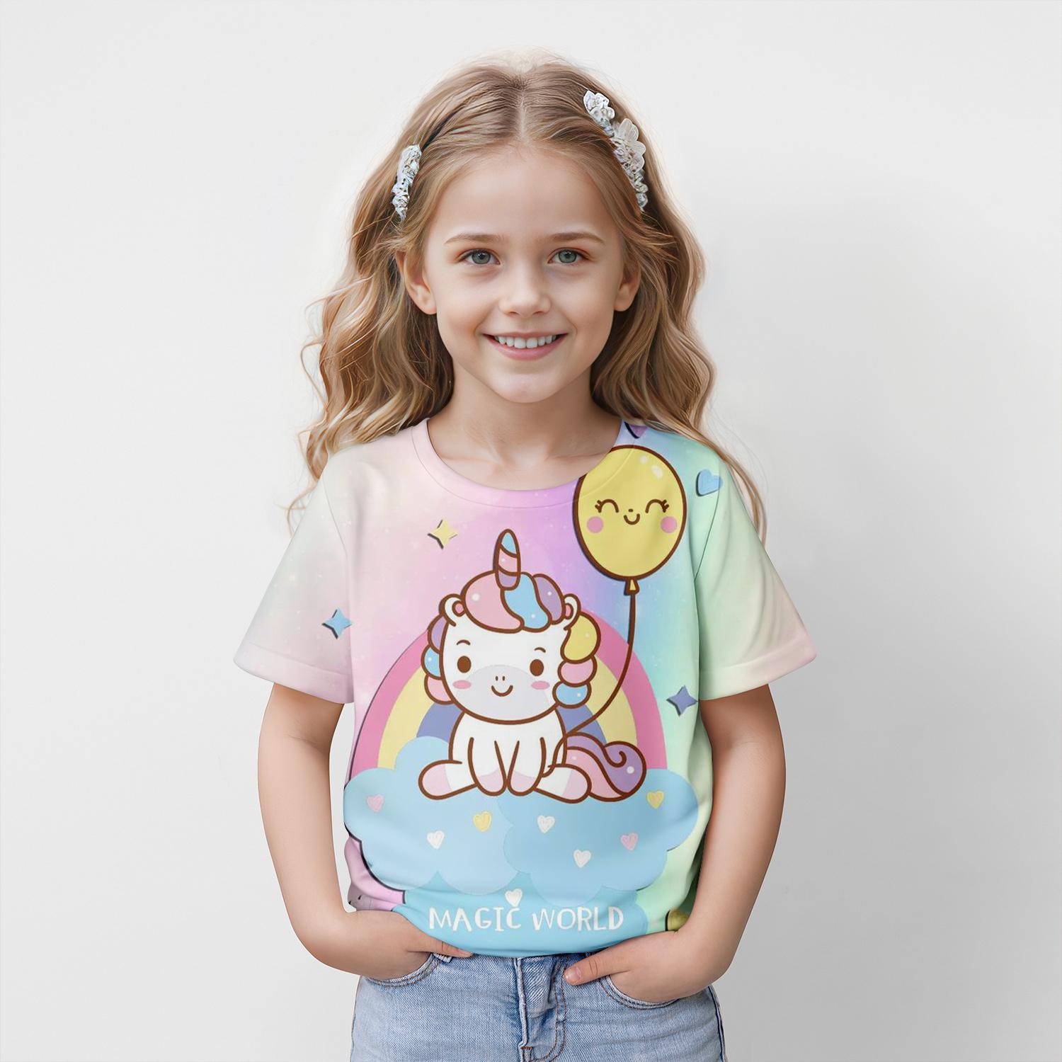 

Одяг для дівчаток Дитяча футболка з коротким рукавом Милий 3D-принт з мультфільмами Дитячий літній одяг Рожевий повсякденний дитячий одяг для дівчаток 100