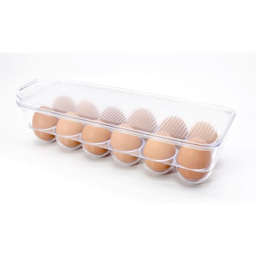 

P.CREST Egg Crate with Lid, Refrigerator Safe, Holds 14 Eggs, Clear, Stackable, Protects Eggs, Washable, Clean