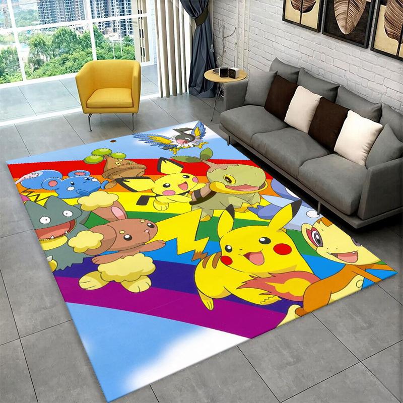 Classic Cartoon Pokemon Pikachu Non-Slip Area Rug for Living Room,Bedroom,Playroom,Soft Carpet Floor Mat Home Decor Rug Kid Room