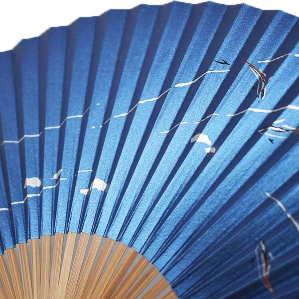 Folding Kyoto Made In with a Karaki Wood Pearlescent Ayu Navy Fan, Style, Japan, Frame, Finish, (sweetfish) Design, Blue, 22.5 Cm, Scented,