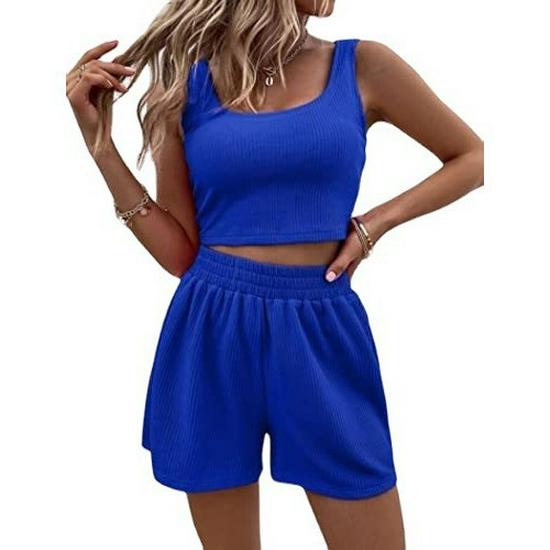 2023 Summer Women's Sweet Style Knit Sleeveless Casual Solid Color Suit