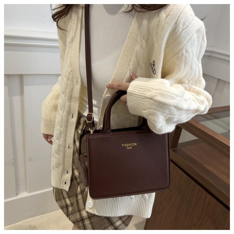 Faux Leather Solid Color Shoulder Bag for Women, Vintage Style Square Crossbody Purse, Minimalist Handbag KTB