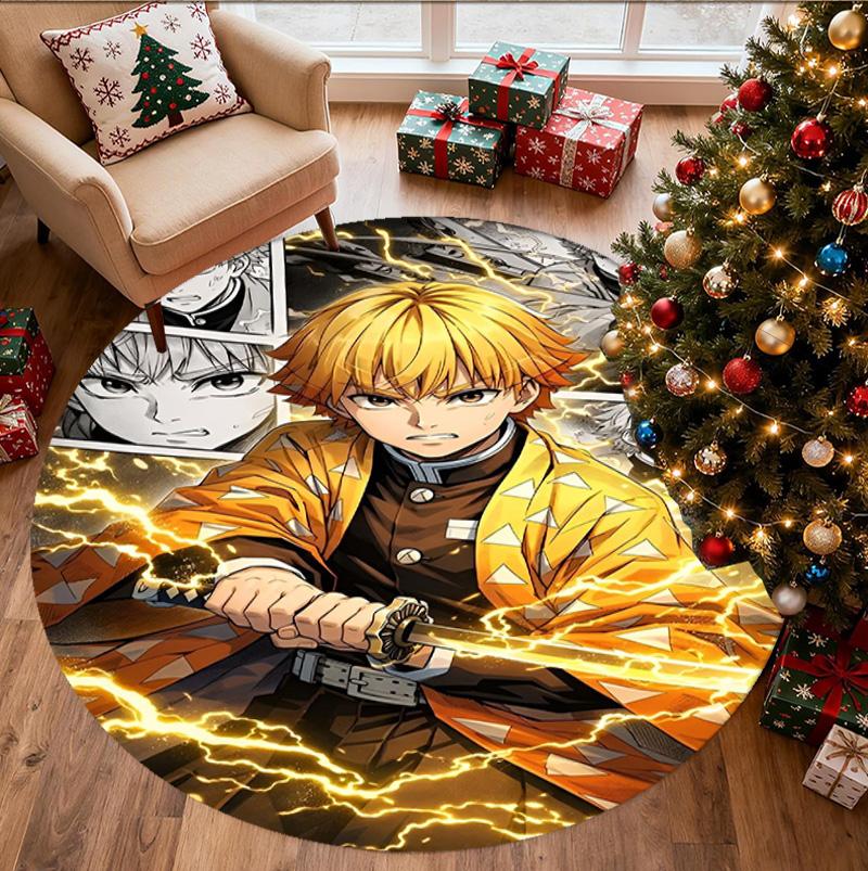 Demon Slayer Pattern Round Rug, Indoor/Outdoor Mat, for Picnic, Gameroom, Bedroom, Office, Living Room, Home Decor Carpet, Birthday Gift