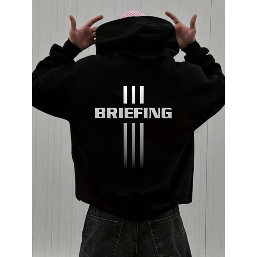 Men s Trendy Graphic Print Polyester Hoodie Fleece Lined Elastic Cuff Windproof S