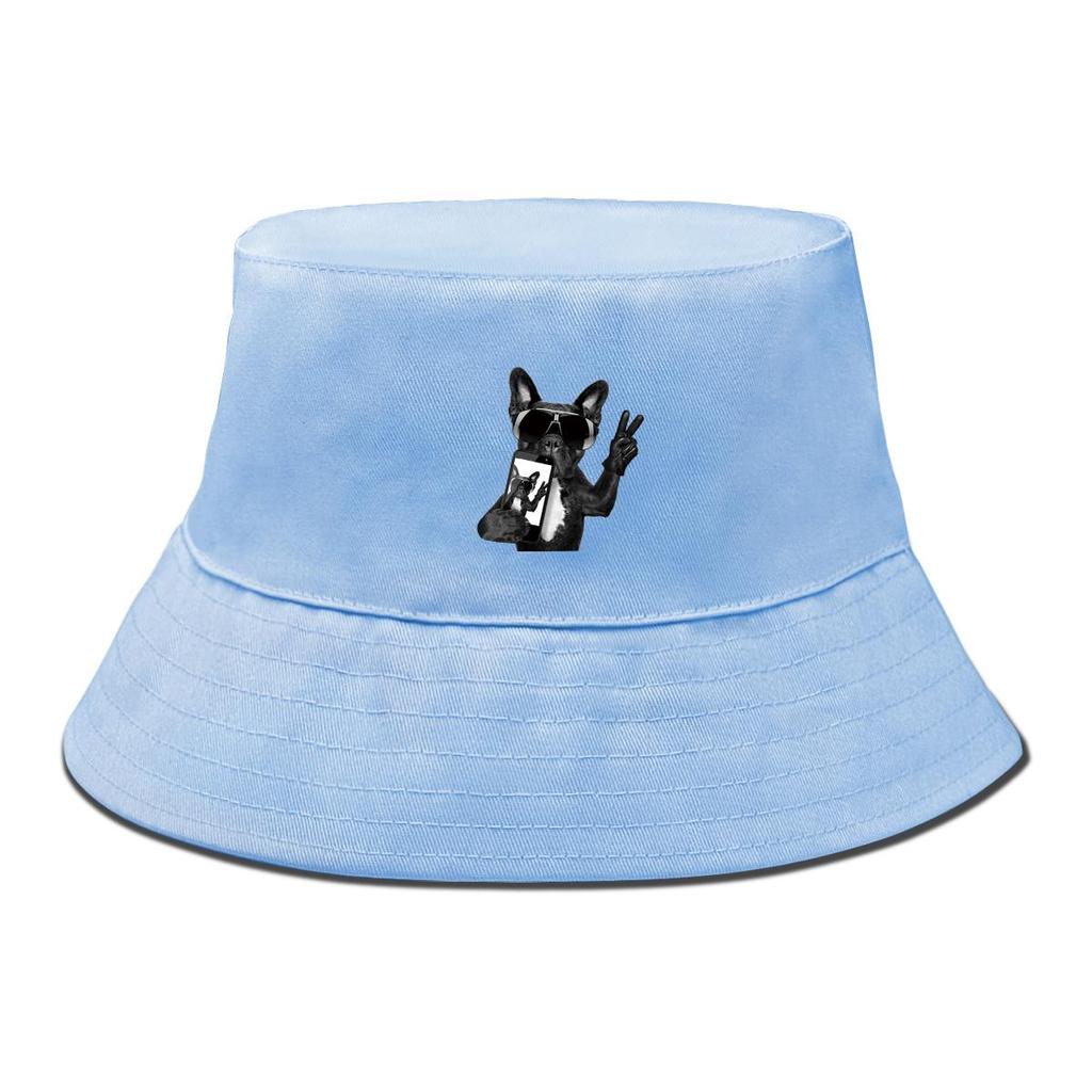 Black Dog Sunglasses Print Bucket Hat , Cool Animal Phone Women's Hat Fit Unisex Wide Brim Beach Cap