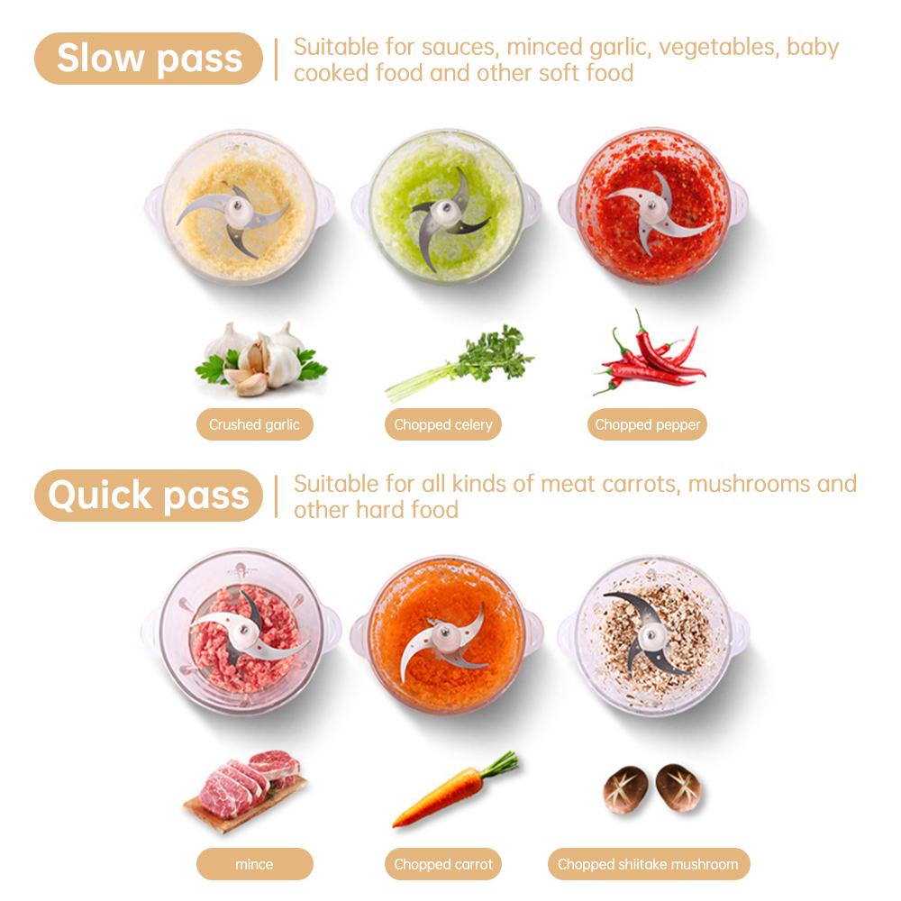 Dual Speed Food Processor 300W Electric Meat Grinder 4 Bi Level Blades Vegetable Chopper Detachable Dishwasher Safe