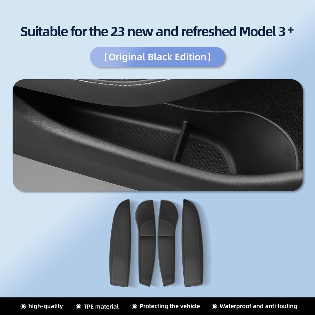 For Tesla Model 3 Highland 2025-2025 Car Door Storage Box TPE Gate Slot Anti Dirty Storage Organizer Tidying Car Accessories