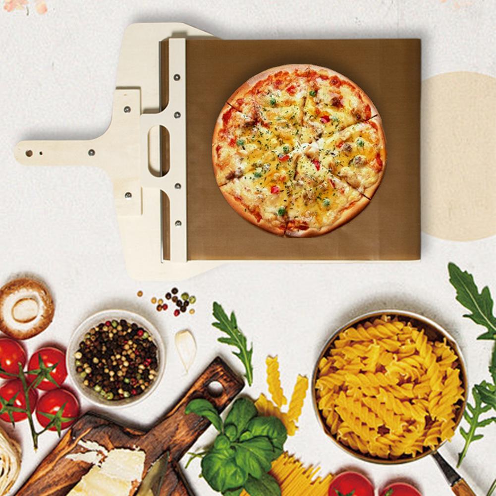 Sliding Pizza Peel Portable Pizza Peel Multifunction Wooden Pizza Spatula Paddle Hangable with Handle for Home Kitchen