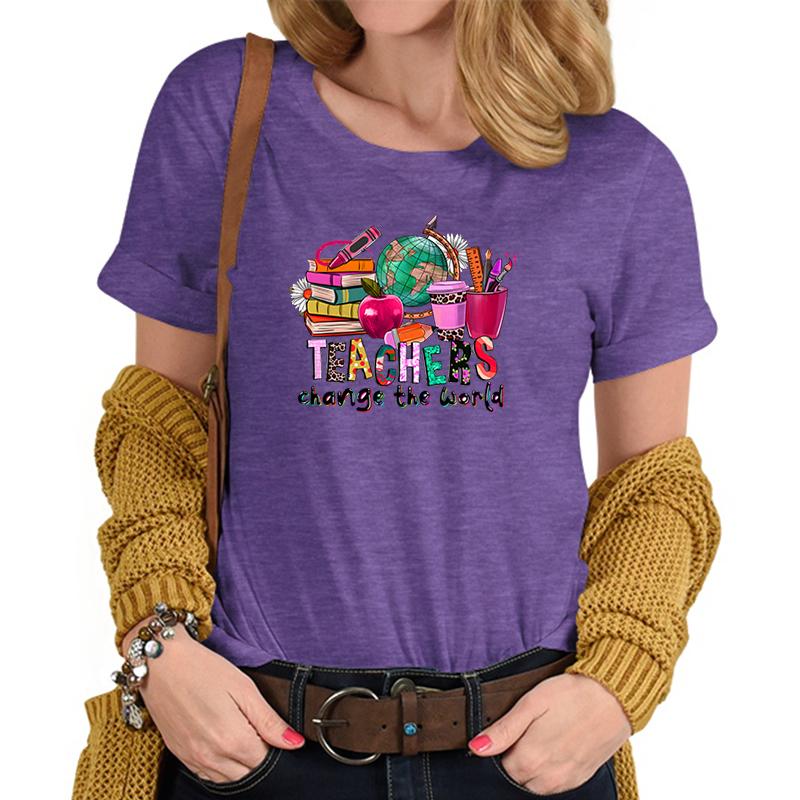 Teachers Change The World Print Tshirt FeUnisex Funny Teacher Gift TShirts Trendy World Design Casual Top Womens Clothing Sales