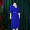 Autumn Fashion Plus Size Women's Elegant Temperament Pure Color Five-quarter Sleeve African Dress with Graceful Style