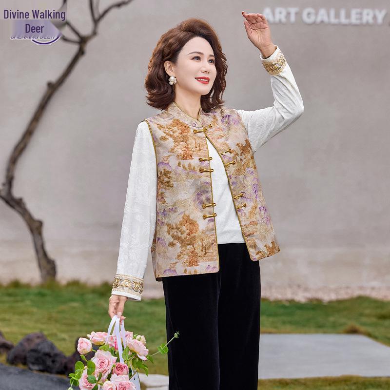 2026 New Chinese Style Spring Suit: Three-Piece Set for Middle-Aged and Elderly Women