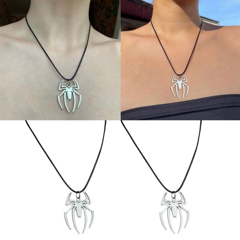 Men Spiders Necklace Edgy Neckchain Fashionable Pendant Neackwear PU Rope Charm Clavicle Chain Fashion Jewelry Gift